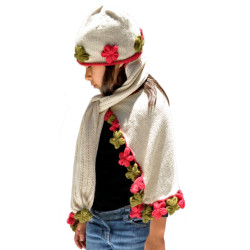 "Flowers" set: Cape and Cap-scarf - Alpaca Wool
