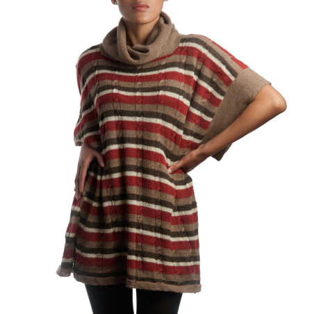 Poncho with stripes - 100% alpaca wool