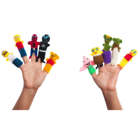 Set of 10 "Super Hero" finger puppets with case