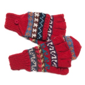 Patterned fingerless gloves - Size M - Red