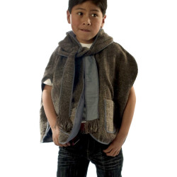 Poncho with hood for Kids - Lama wool