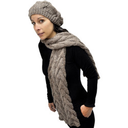 "Braids" Set: Hand-knit cap and scarf - Pure Alpaca Wool